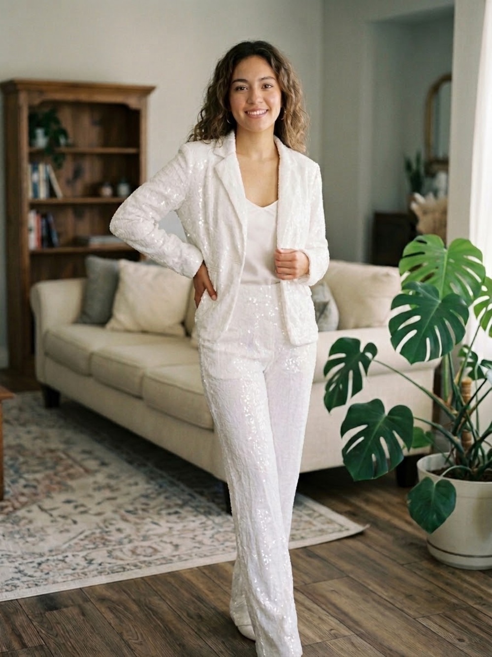 Sequin White Women's Tailored Jumpsuit size xl